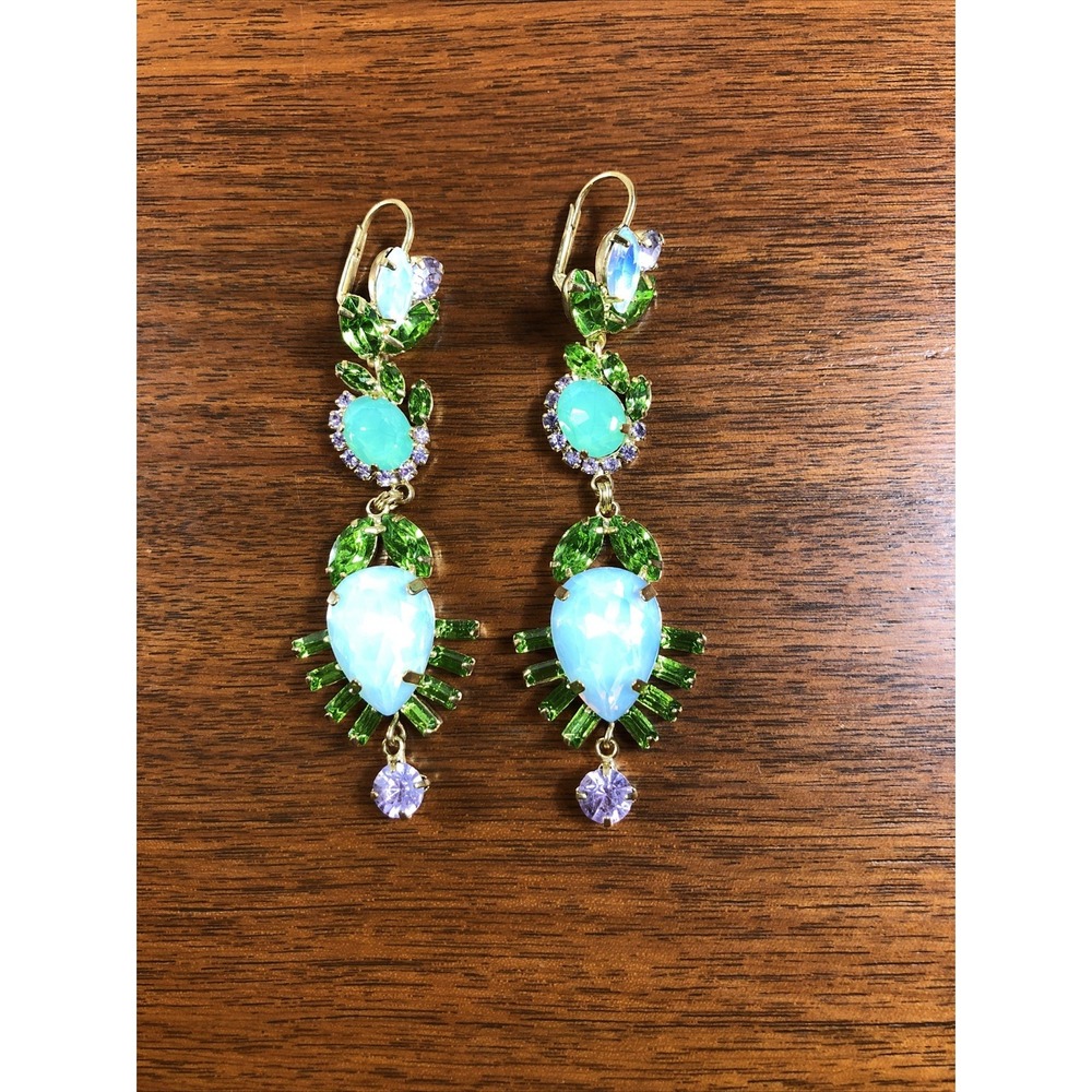 Danglingโ Statement Wire Pierced Earrings Green, Lavender, Blue Goldtone Prom